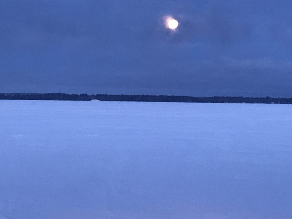 Morning moon over Lake Margrethe